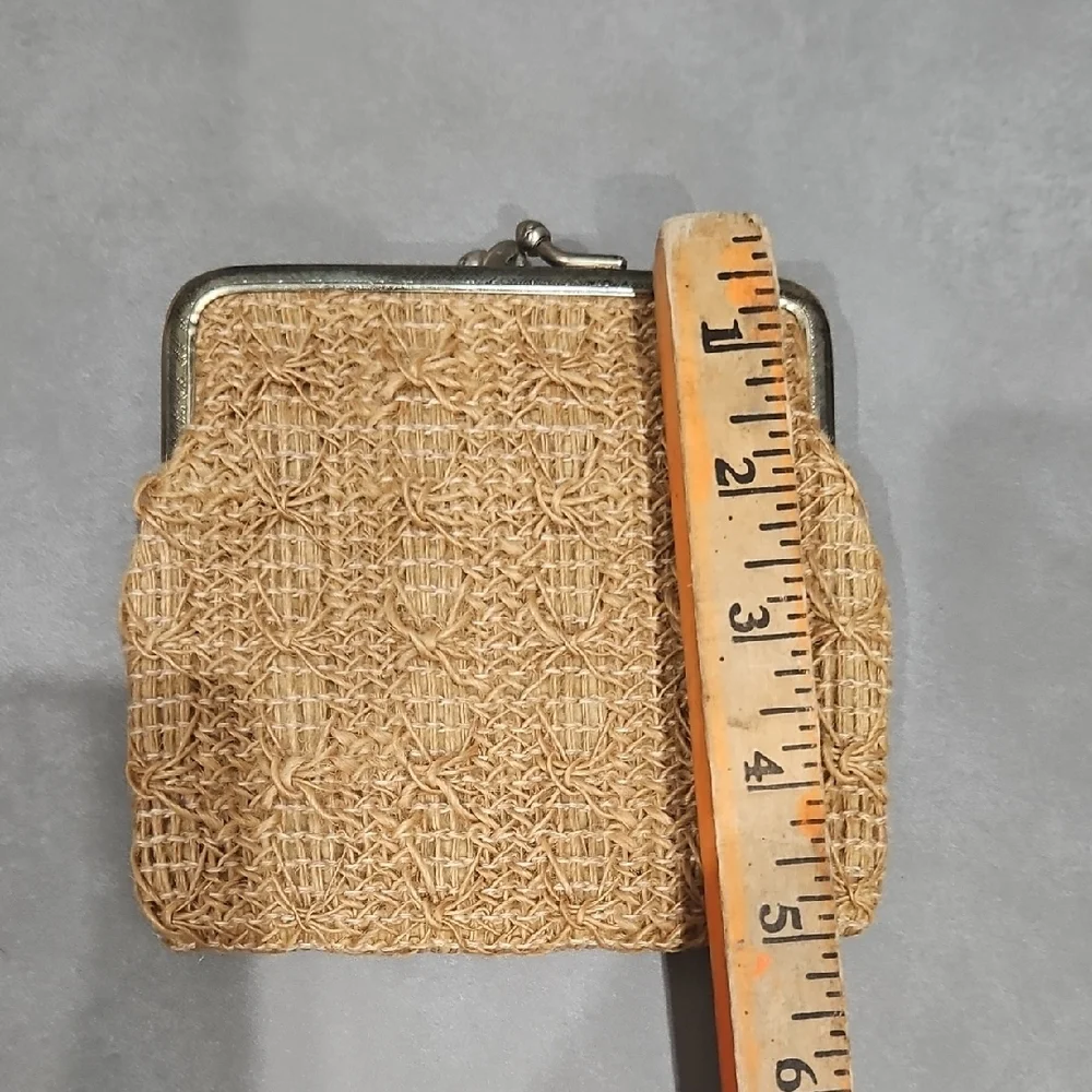 Vintage Tan Woven Clutch, Coin Purse